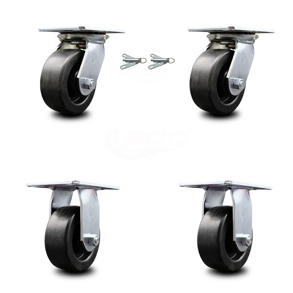 5 Inch Polyolefin Caster Set with Roller Bearing 2 Swivel Lock and 2 Rigid SCC